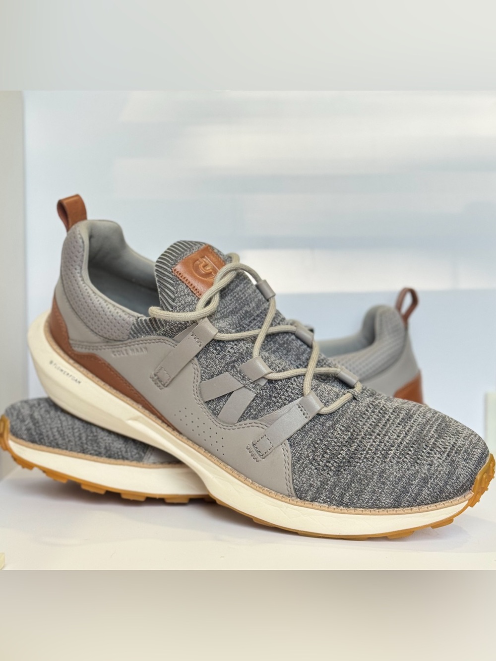 Cole Haan Men’s Knit Sneakers Gray Brown Leather Size 13M C38947 FlowerFoam